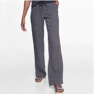 Athleta Stripe Bali Linen Trouser Pants Navy 8